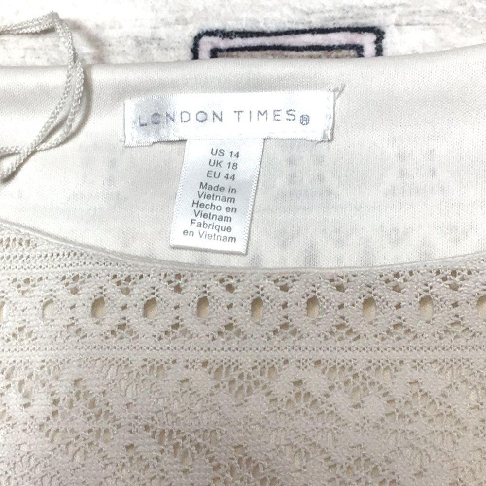 🤍 London Times Cream Lace Bateau Neckline Knee Length Sheath Dress Sz.14 - Picture 3 of 9